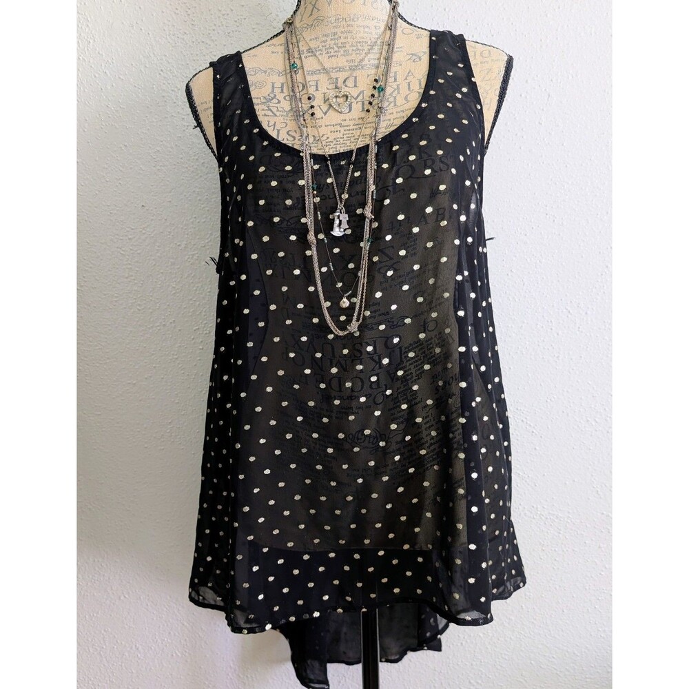 Forever 21 black Y2k polka dot sheer high low tank top